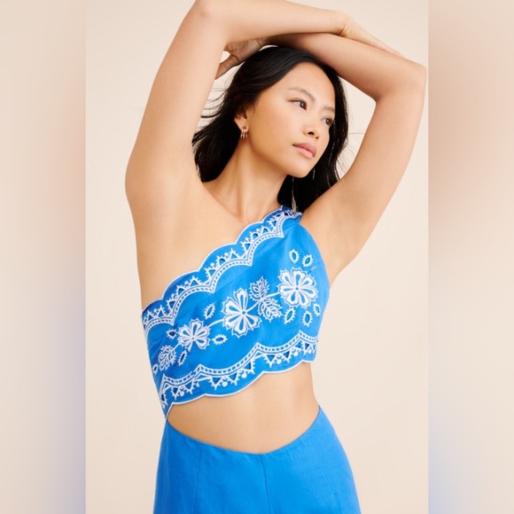 Farm Rio x Anthropologie One-Shoulder Embroidered Linen Jumpsuit - Picture 4 of 10